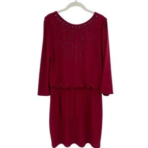 White House Black Market Red Embellished Front Blouson Dress - Size Medium EUC